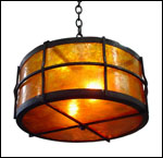 Custom pendant lighting fixture EGDPF-4; wrought iron and mica