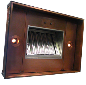 Standard Custom Range Hood Liner Insert Custom copper range hood insert with single wall liner and stainless steel baffle filter.