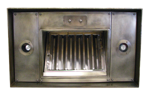 Standard Custom Range Hood Liner Insert Custom nickel silver range hood insert with single wall liner and stainless steel baffle filter.