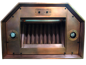 copper range hood insert with halogen lights and baffle filter