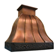 Bell Curve Copper Range hood with dark copper repousse border, Vent Hood 25, Style B