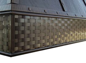 Dark Copper Range Hood Border, Basket Weave and piping edge