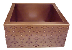 copper bar or prep sink with a diamond rivet apron