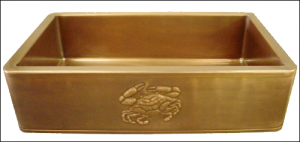 Custom Crab Repoussé Apron Front Single Basin Farmhouse Sink