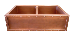 Copper Riveted Border Double Basin Farmhouse Sink