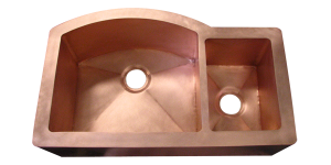 Copper Double Basin Smooth Apron Farmhouse Sink with curved wall