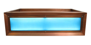 Illuminated art glass farmhouse copper sink apron