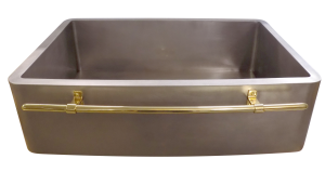 T33 Curved Apron Front Sink w/Polished Brass Towel Bar
