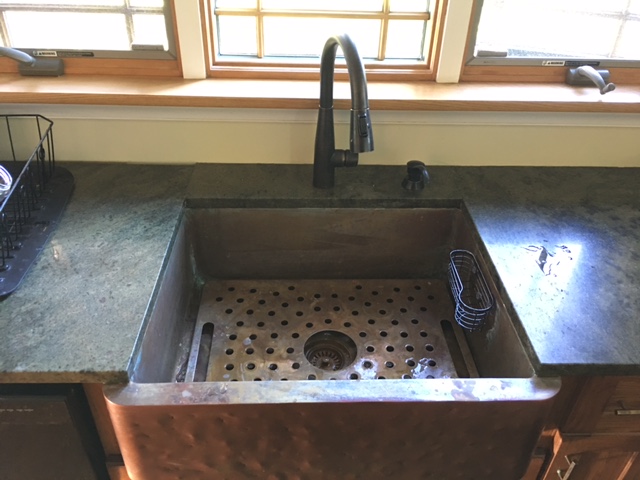 T33 - Hard Distressed Apron 013017AD001 Farmhouse Sink - Medium Copper; Hard Distressed Apron; Custom Sink Grate