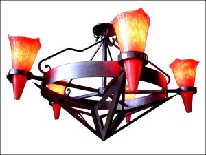 Custom Chandelier with Red Glass