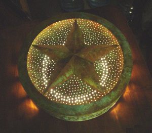 Custom Verdigris Star Sconce - lit