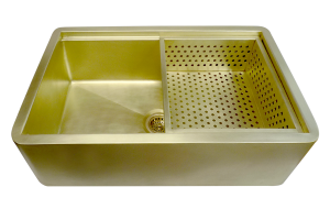 Brass San Marcos apron Sink with custom colander