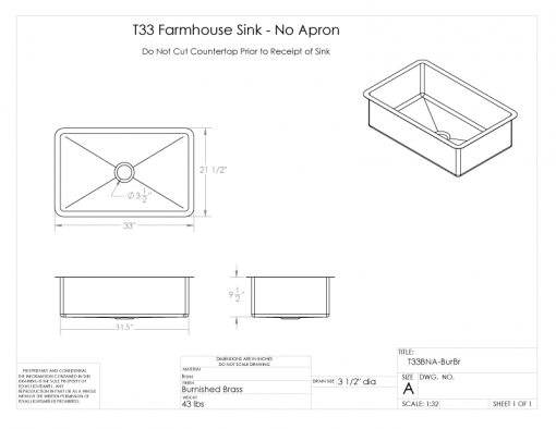 T33 BNA BurBrass Sink Spec Drawing