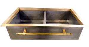 Constantine II Double Basin Kitchen Sink with Flange and Brass Towel Bar