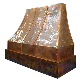 custom soft distressed copper range hood Texas Lightsmith Model #4, E
